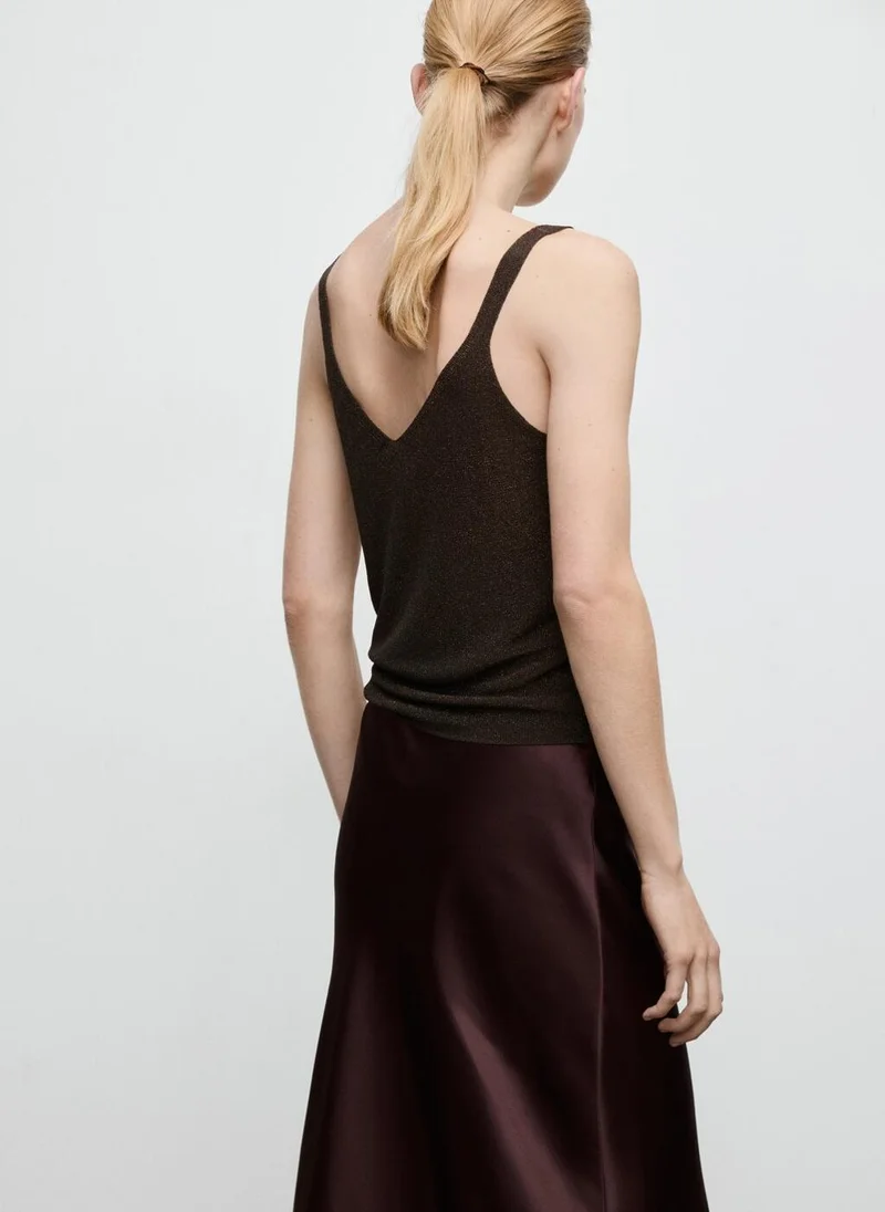 MANGO Lurex knitted V-neck top